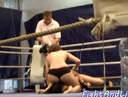Lesbian babe wrestling in a boxing ring